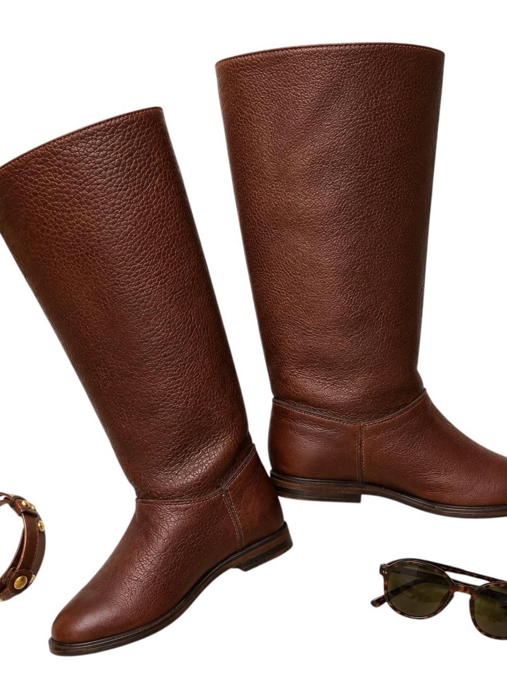 Eddie Bauer Brown Leather Tall Riding Boots Vibram Sole Women Approx US 8 EU 39